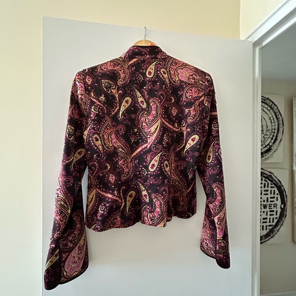 Colourful 100% Silk Jacket featuring Black Beading. - Picture 2 of 6